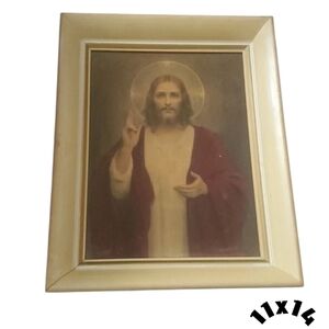 Vintage Classic Jesus Christ Religious Art Print with Wood Frame 11x14 11 x 14
